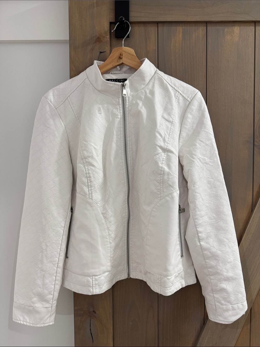 Baccini White Quilted Zip-Front  faux leather Jacket